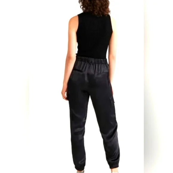 Zara Black Satin Cargo Jogger Pants - Picture 2 of 6